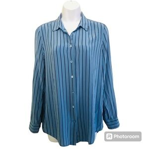 Equipment Femme Woman’s 100%Silk Stripe Buttons Front Long Sleeves Blouse Size M